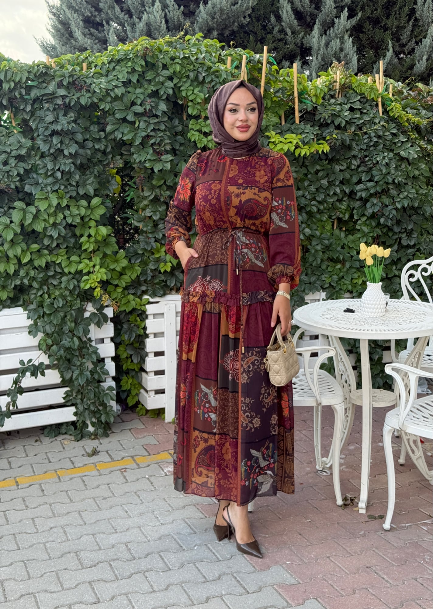 MİSSEMRAMİSS ETNİK DESENLİ ŞİFON ELBİSE